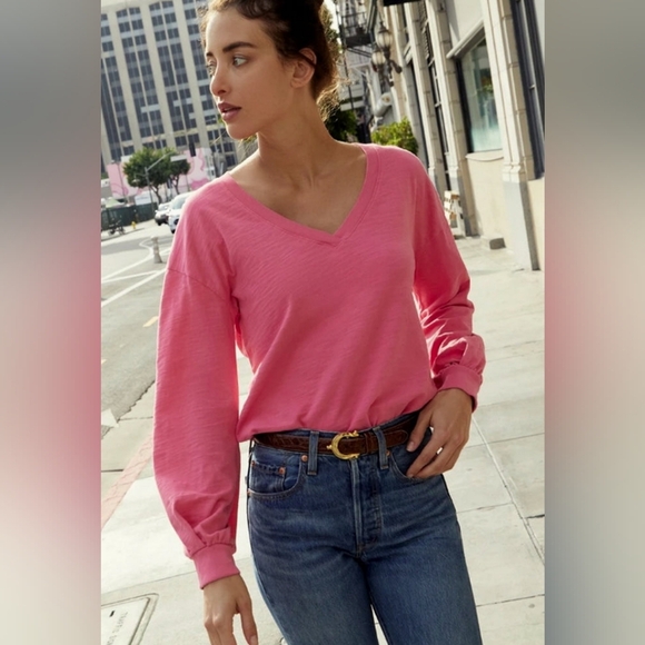 Nation LTD Tops - Nation Ltd Willa Bishop Sleeve Cocoon Tee Spring Cotton V-Neck Pink Size XS